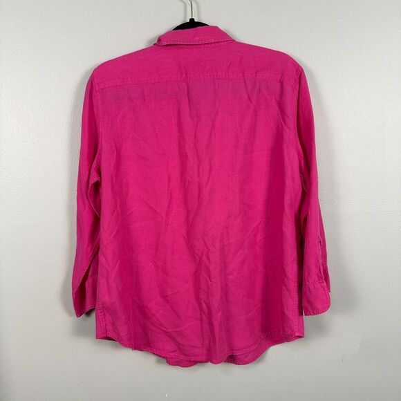 Lauren Ralph Womens Large Pink Linen Roll Tab Sleeve Button Down Shirt Blouse - Picture 3 of 3